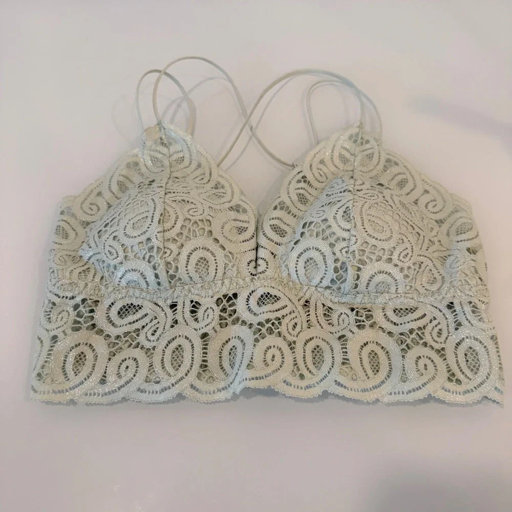 PINK Victoria's Secret Lace Bralette Large Strappy Mint Green Coquette Festival